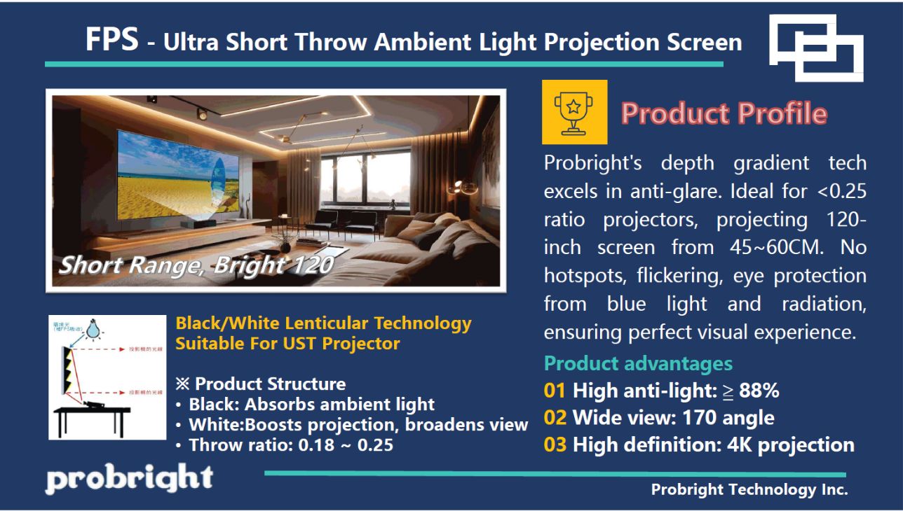 probright FPS - Ultra Short Throw Ambient Light Projection Screen